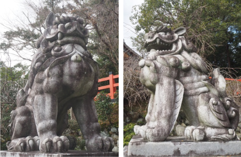 建勲神社の吽形（左）と阿形（右）