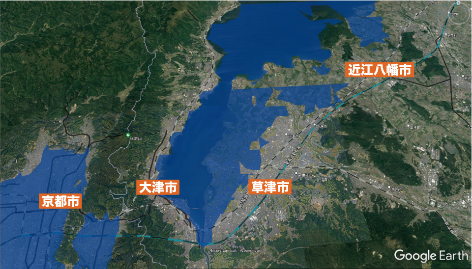 条件１時、琵琶湖周辺での冠水状況