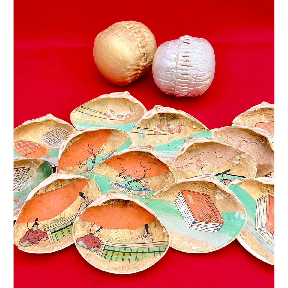 談山神社の飾蹴鞠と骨董の貝覆い蛤貝殻