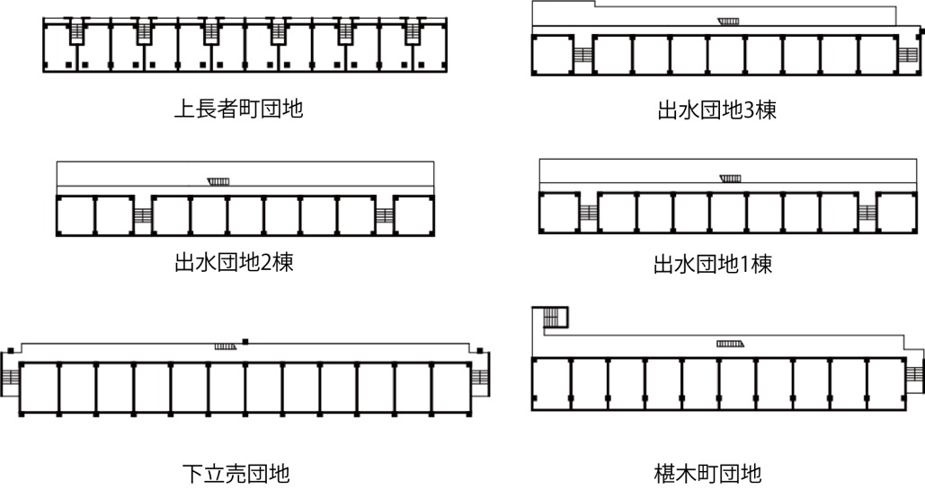 図2.各住棟の全体平面図（全て2階）