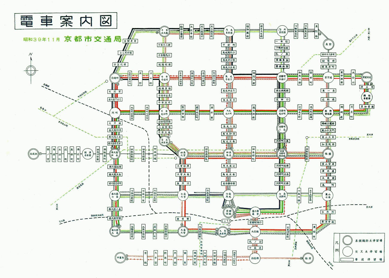 市電全盛期（昭和39年）の市電の路線図