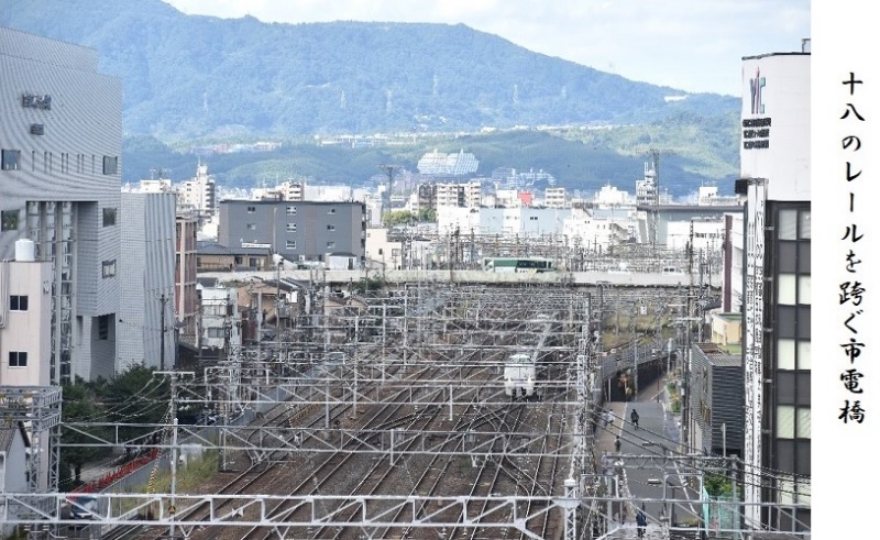 写真中央で線路を渡る橋が大宮跨線橋